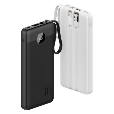 10000mAh Fast Charging Power Bank With 3 Built‑in Cables(Type‑C, Lightning, USB), Type‑C Input & Output Port, USB‑A Output Port, LCD Digital Battery Display Portable External Battery Pack
