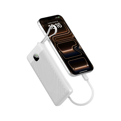 Portable 10000mAh External Battery Charger, 3 Built‑in Charging Cables(Type‑C / Lightning / USB), Fast Charge Power Bank with Type‑C Input‑Output & USB‑A Output, LCD Screen Power Indicator