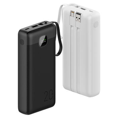 Portable 20000mAh External Battery Pack, 3 Pre‑Built Charging Cables(Type‑C/Lightning/USB), Fast Charge Powerbank with Type‑C Input Output & USB‑A Port, LCD Power Percentage Display
