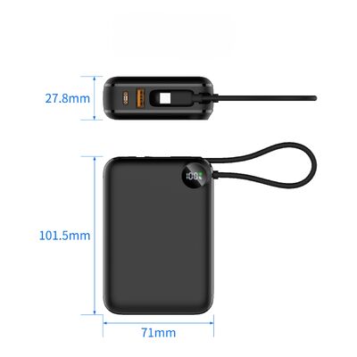 20000mAh Compact Fast Charging Power Bank with Built‑in Type‑C Cable, PD 20W Max 22.5W Output, LED Power Display, CE RoHS FCC Certified Portable Charger