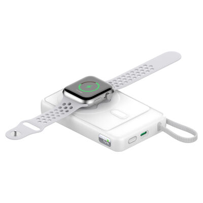 Fashionable 10000mAh 3-In-1 Magnetic Wireless Power Bank With Built In Typ-C Cable Portable Charger, Supports Apple Watch TWS Charging