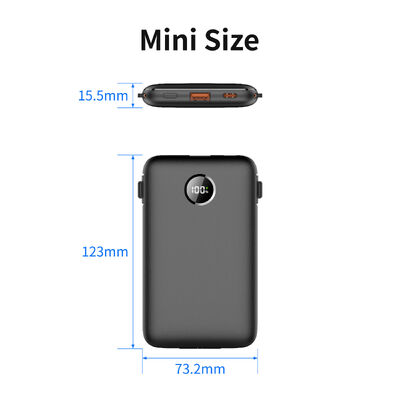 10000mAh Slim Portable Power Bank, Powerbank with 2 Built‑in Type‑C Cables PD 20W Fast Charging, USB‑A & USB‑C Port, Digital LCD Display Portable External Battery Pack