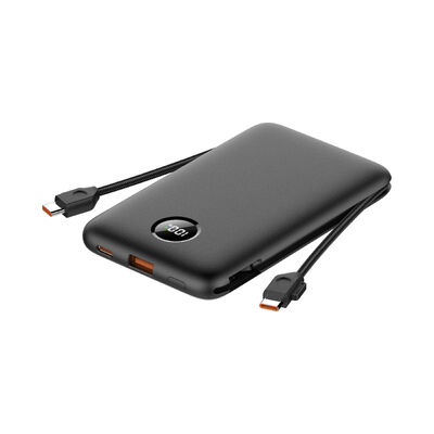 10000mAh Slim Portable Power Bank, Powerbank with 2 Built‑in Type‑C Cables PD 20W Fast Charging, USB‑A & USB‑C Port, Digital LCD Display Portable External Battery Pack