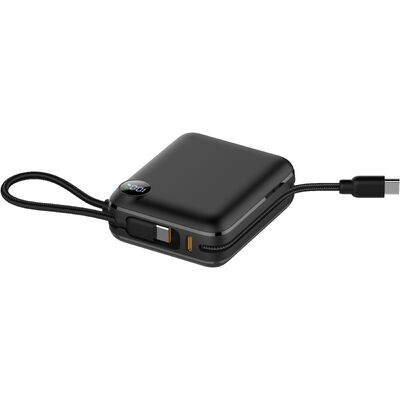 10000mAh Compact Portable Power Bank Fast Charge With Two Built‑in Bidirectional Type‑C Cables, Extra Type‑C Port LED Digital Display Fashion Mini External Battery Pack