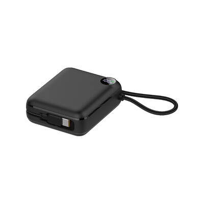 10000mAh Compact Portable Power Bank Fast Charge With Two Built‑in Bidirectional Type‑C Cables, Extra Type‑C Port LED Digital Display Fashion Mini External Battery Pack