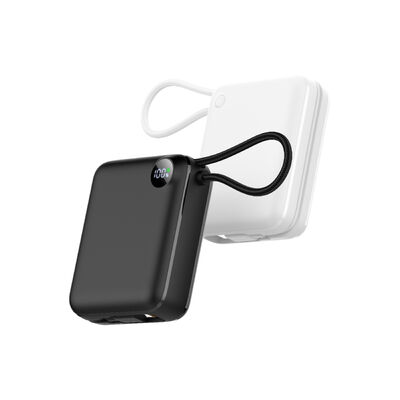 10000mAh Compact Portable Power Bank Fast Charge With Two Built‑in Bidirectional Type‑C Cables, Extra Type‑C Port LED Digital Display Fashion Mini External Battery Pack
