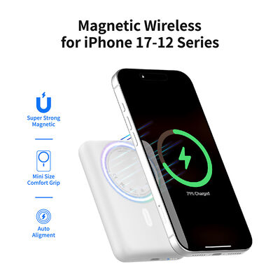 10000mAh Portable Magnetic Wireless Power Bank, Compatible with 15W/10W/7.5W/5W Wireless Charging, Built-in Type-C Input & Output Port, 4 LED Battery Indicator Lights External Battery Pack