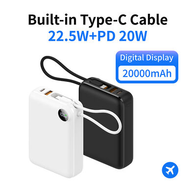 20000mAh High Capacity Fast Charging Power Bank, Built-in Type-C PD Input & Output Cable, Type-C Port & USB QC Output Port, Stylish Portable Design with LCD Digital Battery Display