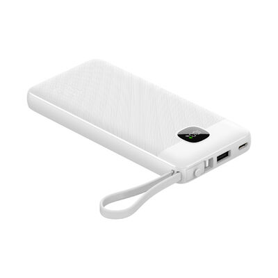 10000mAh Fast Charging Power Bank With 3 Built‑in Cables(Type‑C, Lightning, USB), Type‑C Input & Output Port, USB‑A Output Port, LCD Digital Battery Display Portable External Battery Pack