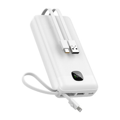 20000mAh High Capacity Fast Charging Power Bank, 3 Built-in Cables (Type-C, Lightning, USB), Dual Ports Type-C Input/Output & USB-A Output, LCD Digital Battery Display, CE FCC RoHS UKCA Certified Port