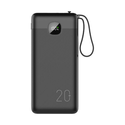 Portable 20000mAh External Battery Pack, 3 Pre‑Built Charging Cables(Type‑C/Lightning/USB), Fast Charge Powerbank with Type‑C Input Output & USB‑A Port, LCD Power Percentage Display