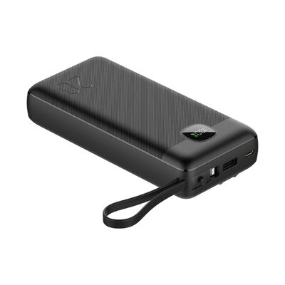 Portable 20000mAh External Battery Pack, 3 Pre‑Built Charging Cables(Type‑C/Lightning/USB), Fast Charge Powerbank with Type‑C Input Output & USB‑A Port, LCD Power Percentage Display