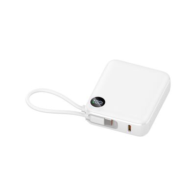 Ultra-Compact 10000mAh Power Bank with Built-in Type-C Cable | 22.5W Fast Charging & LCD Display