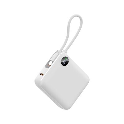 Ultra-Compact 10000mAh Power Bank with Built-in Type-C Cable | 22.5W Fast Charging & LCD Display
