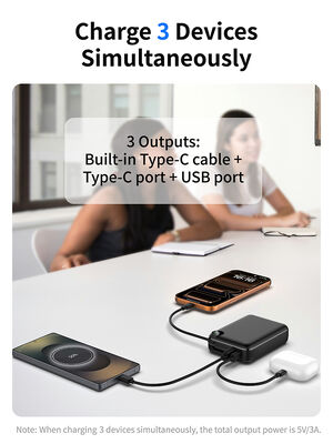 20000mAh High-Capacity Power Bank with Built-in Type-C Cable | 22.5W Fast Charging, USB-A & LCD Display