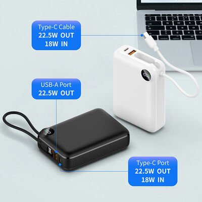 20000mAh High-Capacity Power Bank with Built-in Type-C Cable | 22.5W Fast Charging, USB-A & LCD Display
