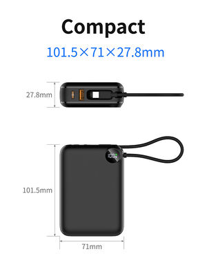 20000mAh High-Capacity Power Bank with Built-in Type-C Cable | 22.5W Fast Charging, USB-A & LCD Display