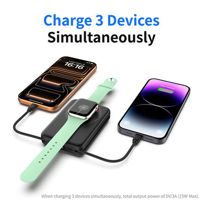 3-in-1 Magnetic Wireless Power Bank 10000mAh | Built-in Type-C & Lightning Cables, Apple Watch Charger & LCD Display