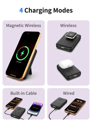 3-in-1 Magnetic Wireless Power Bank 10000mAh | Built-in Type-C & Lightning Cables, Apple Watch Charger & LCD Display