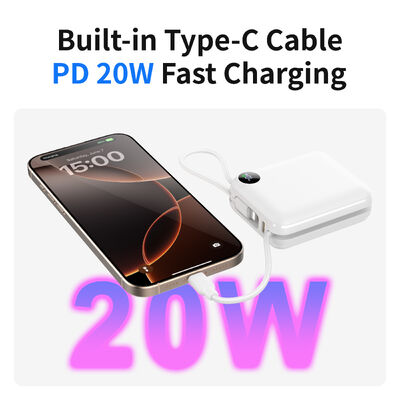  Compact Mini Protable Charger,10000mAh Power Bank with Built-in Type-C & Lightning Cables | 22.5W Fast Charging & LCD Display