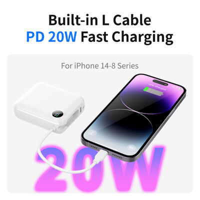  Compact Mini Protable Charger,10000mAh Power Bank with Built-in Type-C & Lightning Cables | 22.5W Fast Charging & LCD Display