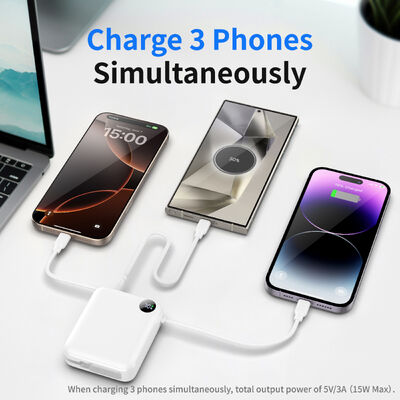  Compact Mini Protable Charger,10000mAh Power Bank with Built-in Type-C & Lightning Cables | 22.5W Fast Charging & LCD Display