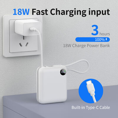  Compact Mini Protable Charger,10000mAh Power Bank with Built-in Type-C & Lightning Cables | 22.5W Fast Charging & LCD Display